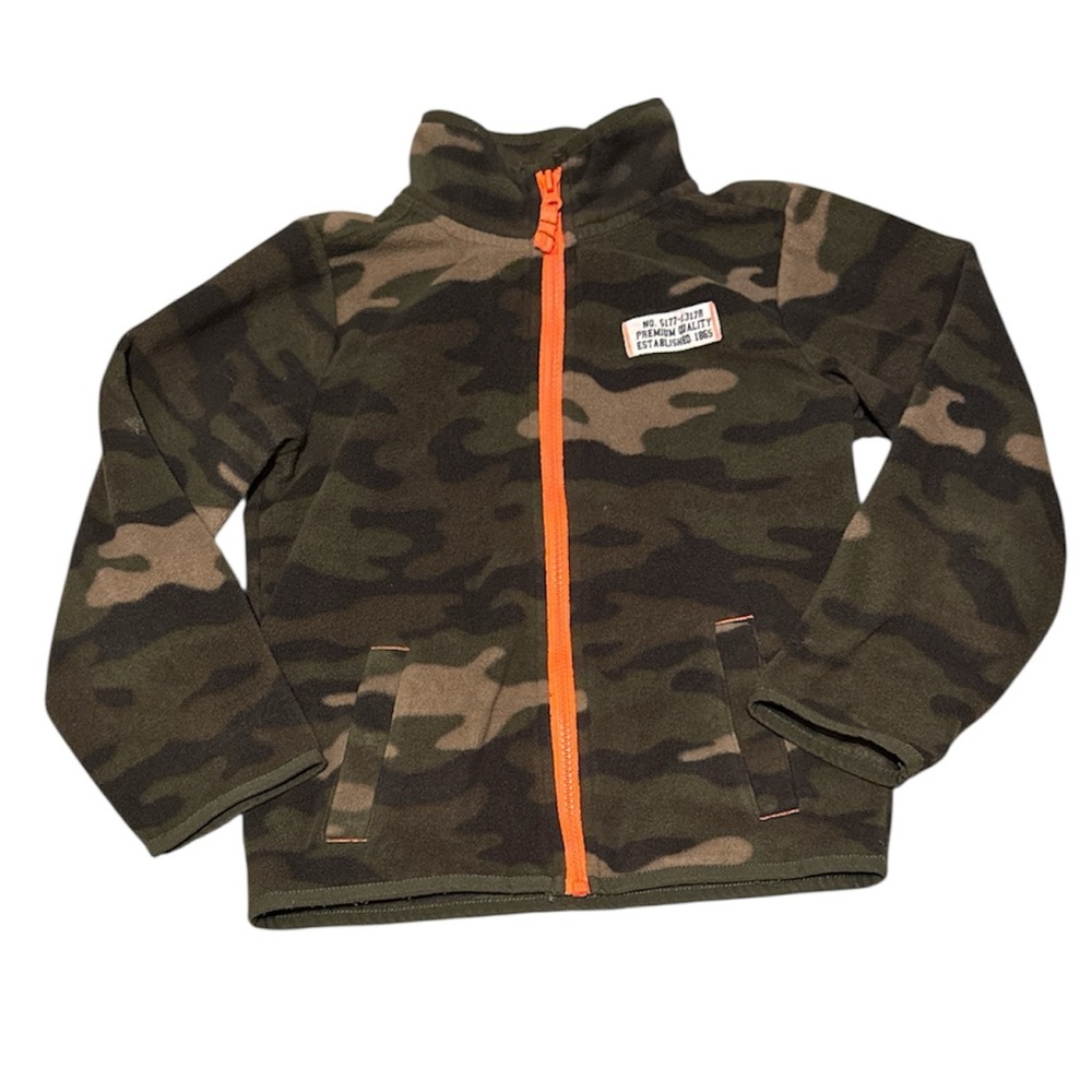 Carter's Green Camouflage Fleece Jacket with Orange Zipper